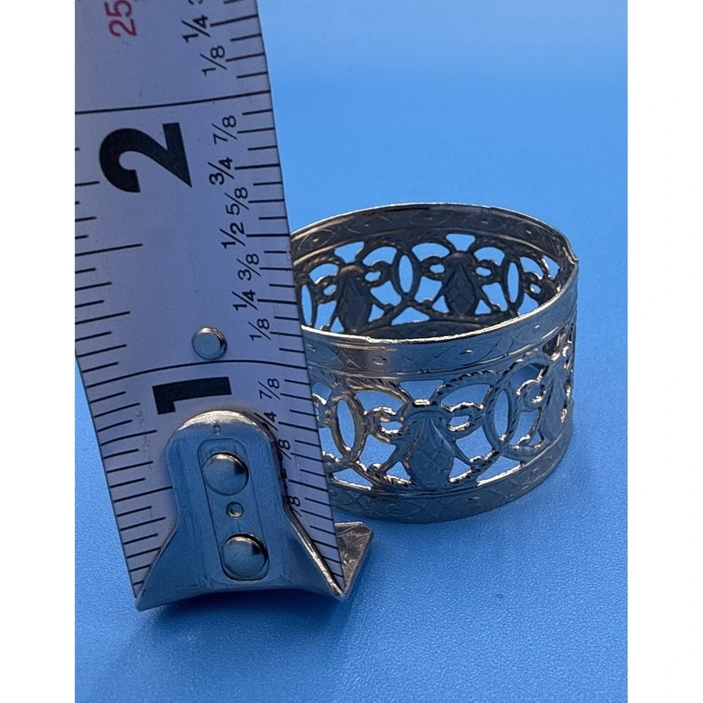 Ornate Set Of 5 Vintage Silver Color  Filigree Napkin Rings